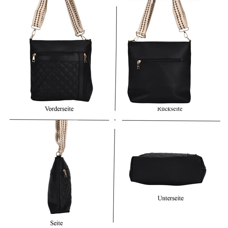 Crossbody-Tasche mit Steppmuster, Kunstleder, 21 x 13 x 7,5 cm, Schwarz