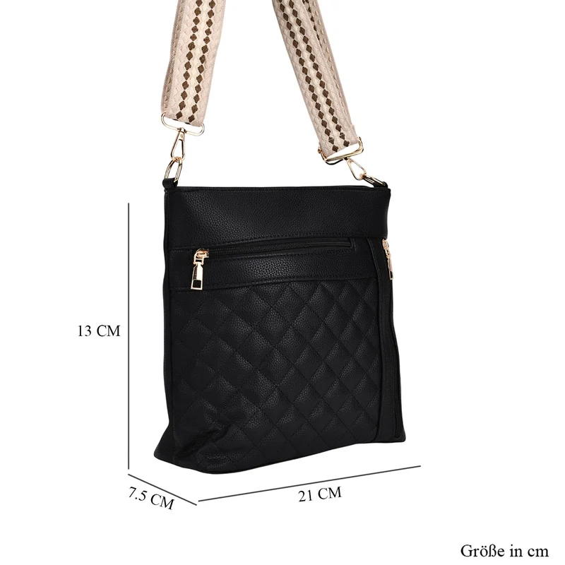 Crossbody-Tasche mit Steppmuster, Kunstleder, 21 x 13 x 7,5 cm, Schwarz