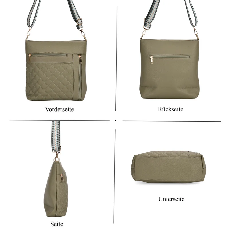 Crossbody-Tasche mit Steppmuster, Kunstleder, 21 x 13 x 7,5 cm, Schwarz