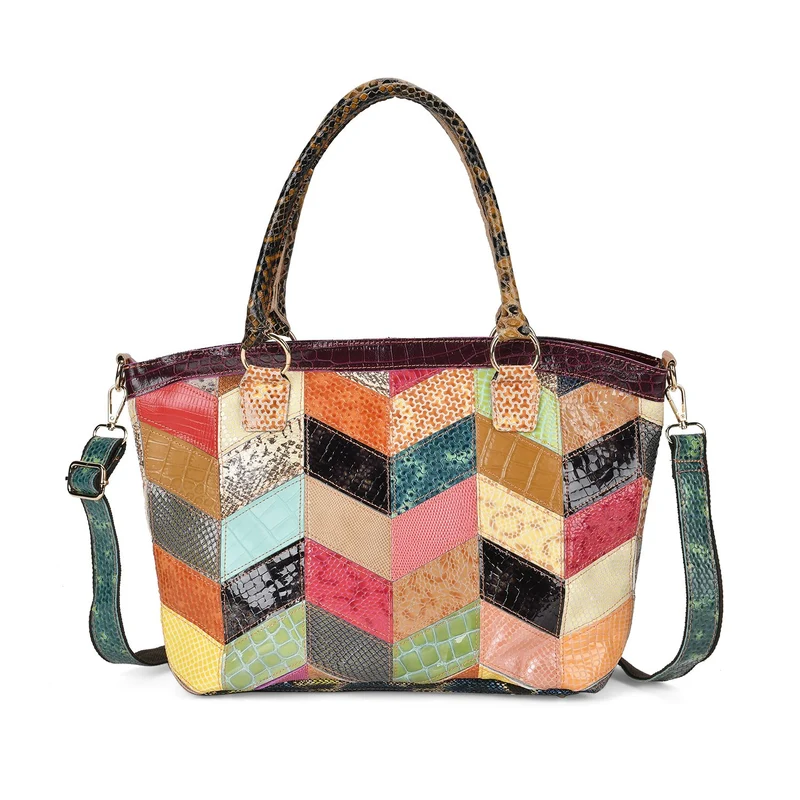Chaos by Elsie - 100% Echtleder gewebter Tasche mit RFID schutz, 32x23x11cm, Patchwork