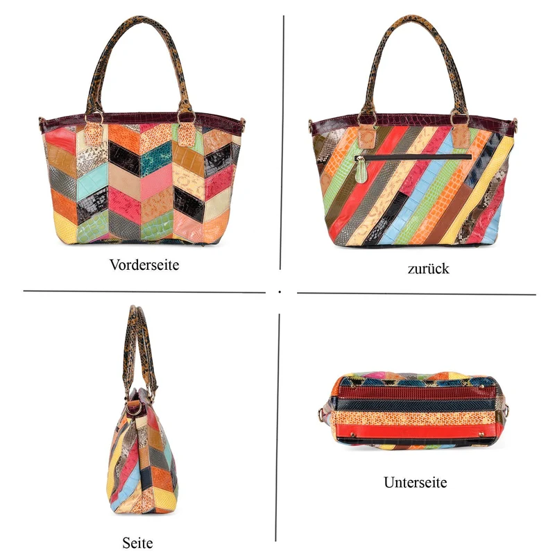 Chaos by Elsie - 100% Echtleder gewebter Tasche mit RFID schutz, 32x23x11cm, Patchwork