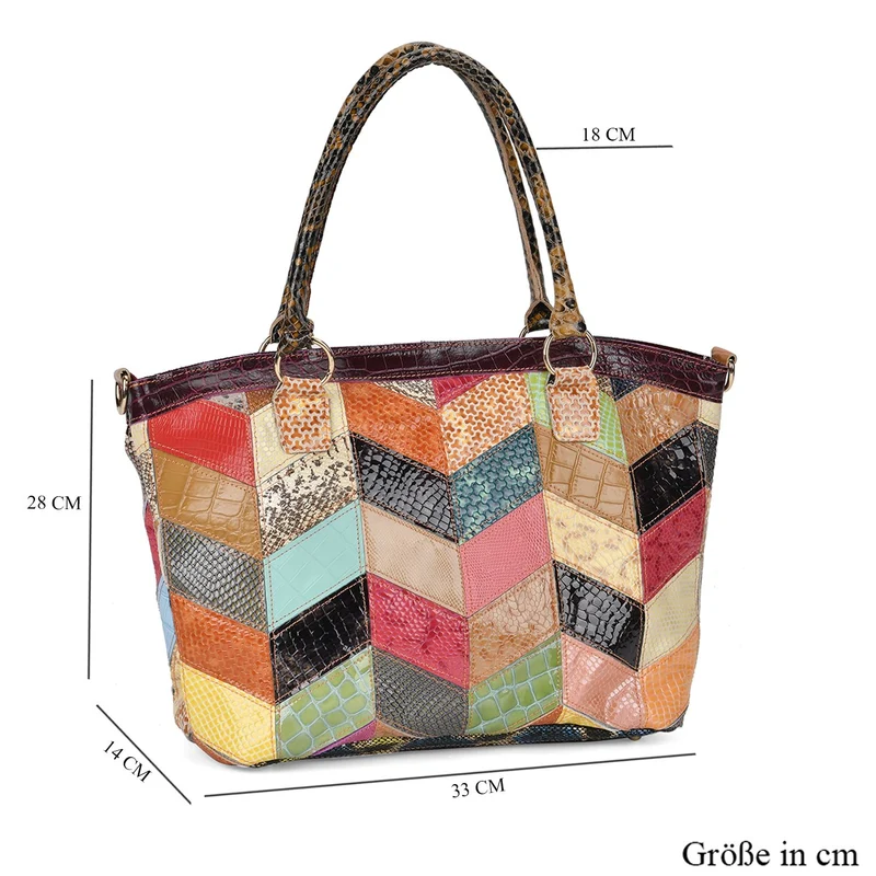 Chaos by Elsie - 100% Echtleder gewebter Tasche mit RFID schutz, 32x23x11cm, Patchwork
