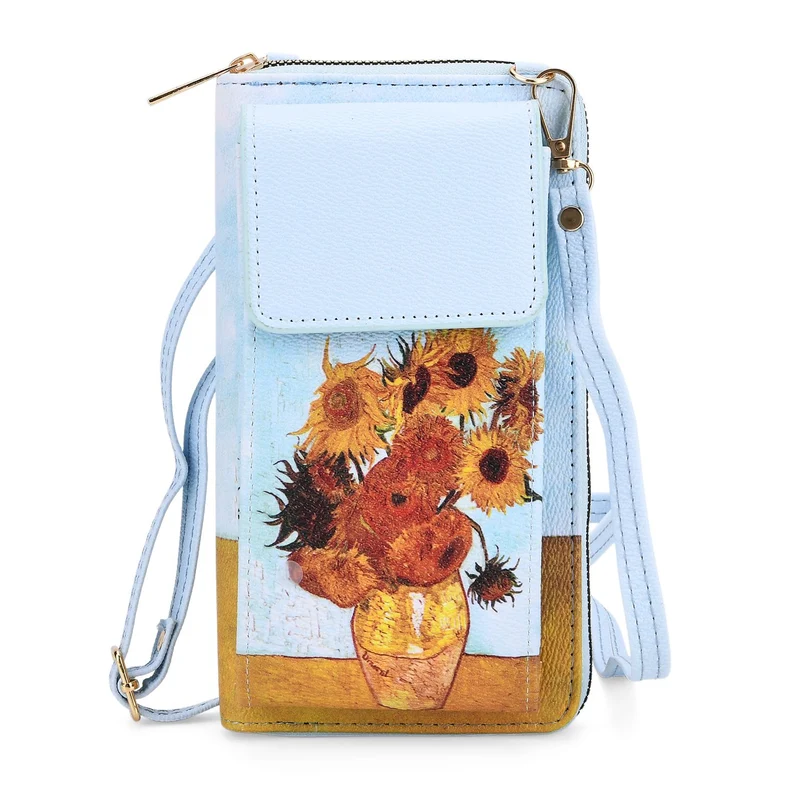 MUSEUM COLLECTION - Crossbody-Bag mit Sonnenblumen Vincent van Gogh, RFID-Schutz, Größe 20x11x2 cm, Himmelblau