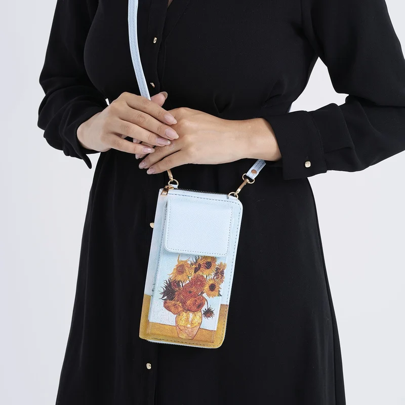 MUSEUM COLLECTION - Crossbody-Bag mit Sonnenblumen Vincent van Gogh, RFID-Schutz, Größe 20x11x2 cm, Himmelblau