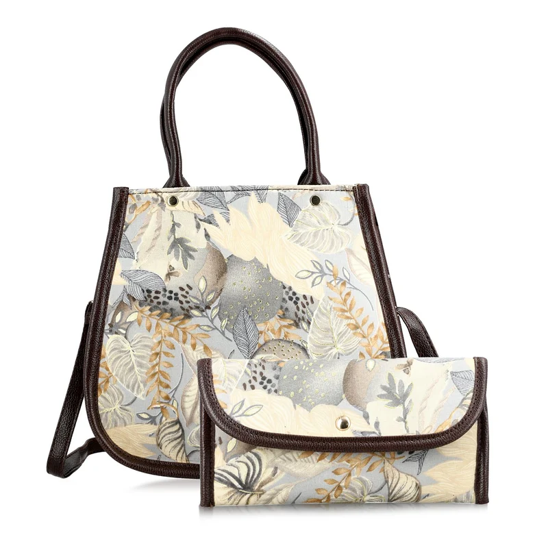 2er Set - Handtasche und Geldbörse, Baumwolle, Mehrfarbige Floral
