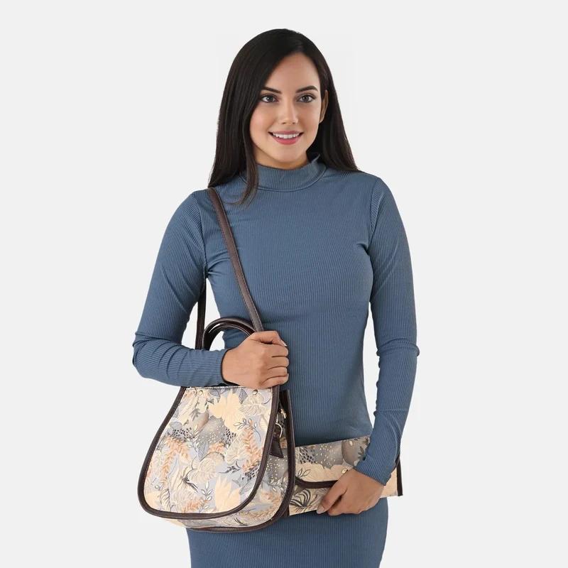 2er Set - Handtasche und Geldbörse, Baumwolle, Mehrfarbige Floral
