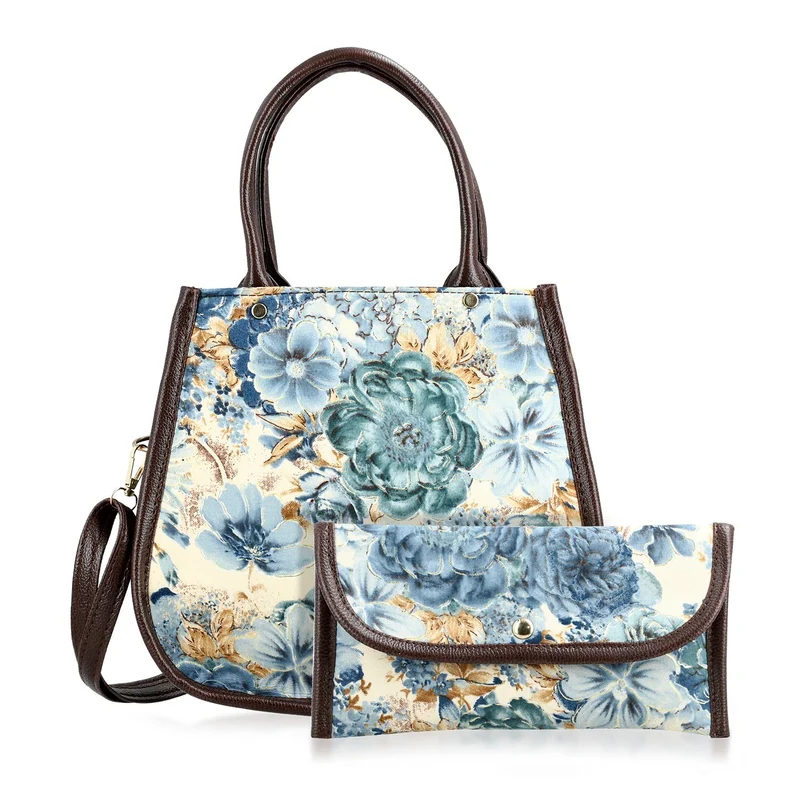 2er Set - Handtasche und Geldbörse, Baumwolle, Mehrfarbige Floral