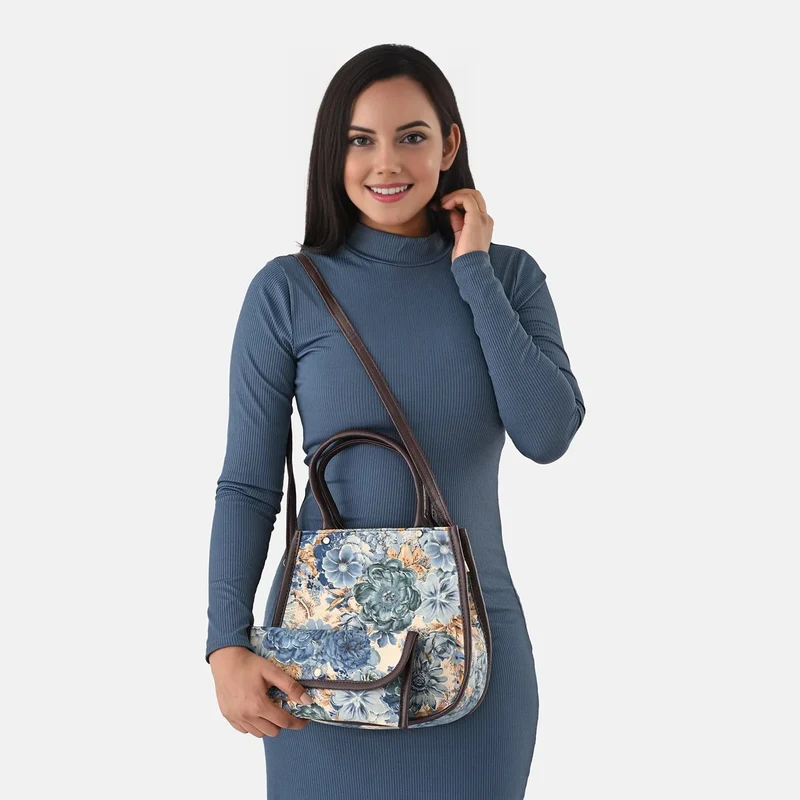 2er Set - Handtasche und Geldbörse, Baumwolle, Mehrfarbige Floral