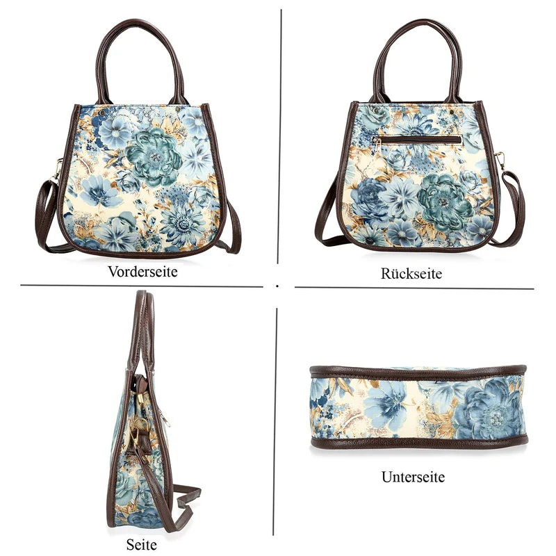 2er Set - Handtasche und Geldbörse, Baumwolle, Mehrfarbige Floral
