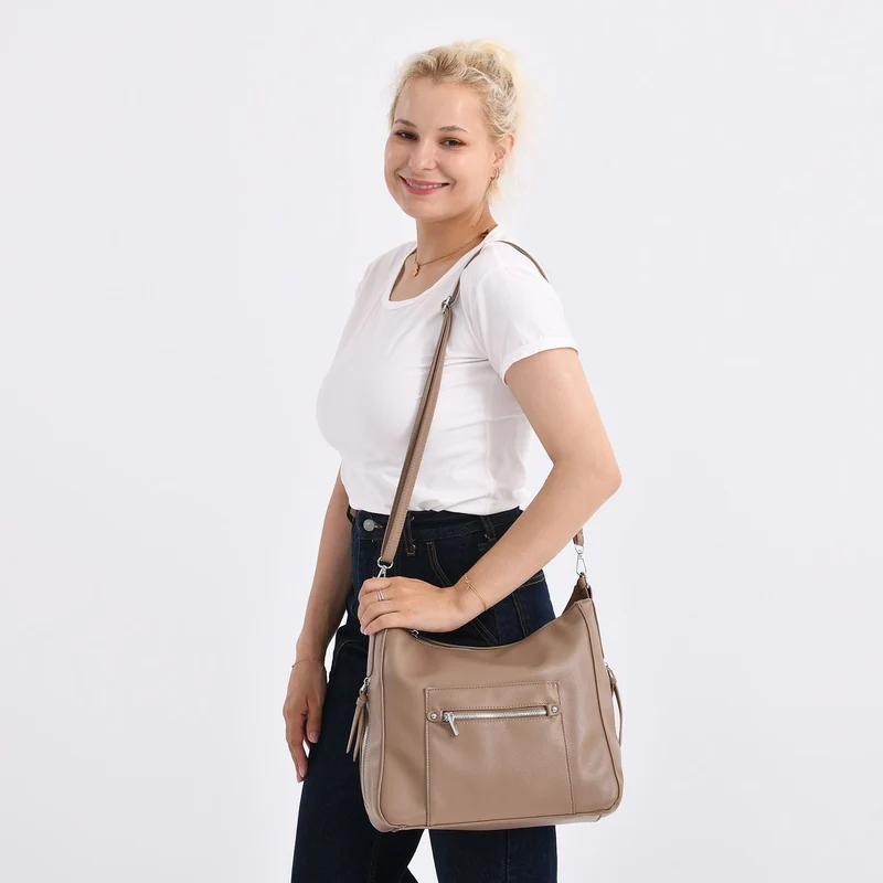 Crossbody-Tasche mit mehreren Reißverschlusstaschen, 31x13x28 cm, Khaki
