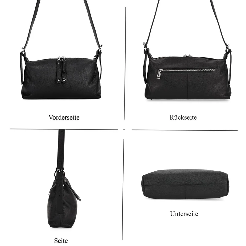 Crossbody-Bag aus Echtleder im Soft-Design, 30x8x16 cm, Schwarz
