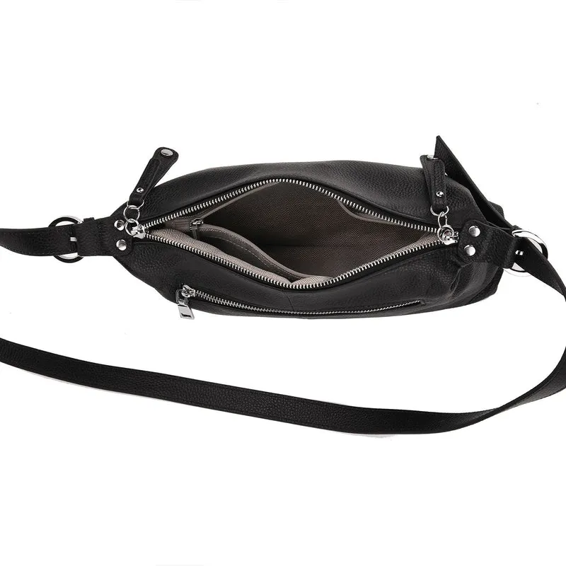 Crossbody-Bag aus Echtleder im Soft-Design, 30x8x16 cm, Schwarz