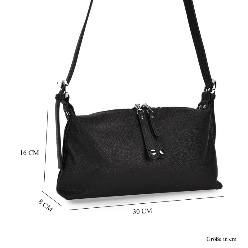 Crossbody-Bag aus Echtleder im Soft-Design, 30x8x16 cm, Schwarz