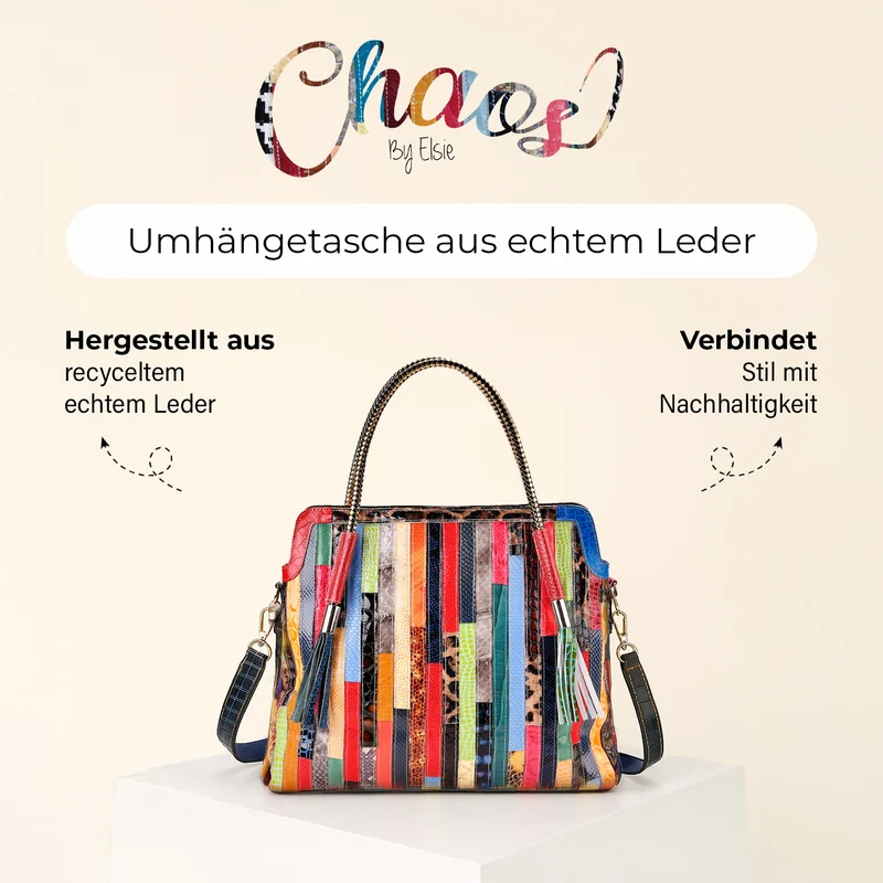 Chaos by Elsie - Crossbody-Tasche aus echtem Leder, Multicolor mit glänzender Krokoprägung im Rautenmuster, RFID-Schutz und Mini-Taschenlampe, 42x12x36cm