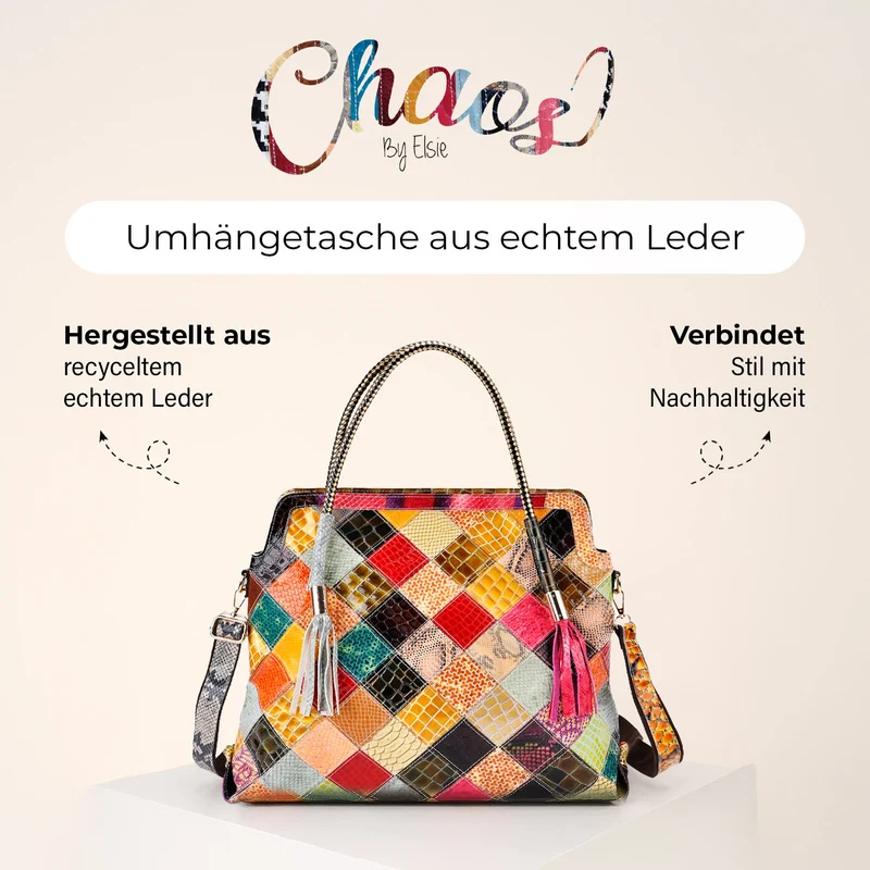 Chaos by Elsie - Crossbody-Tasche aus echtem Leder, Multicolor mit glänzender Krokoprägung im Rautenmuster, RFID-Schutz und Mini-Taschenlampe, 42x12x36cm