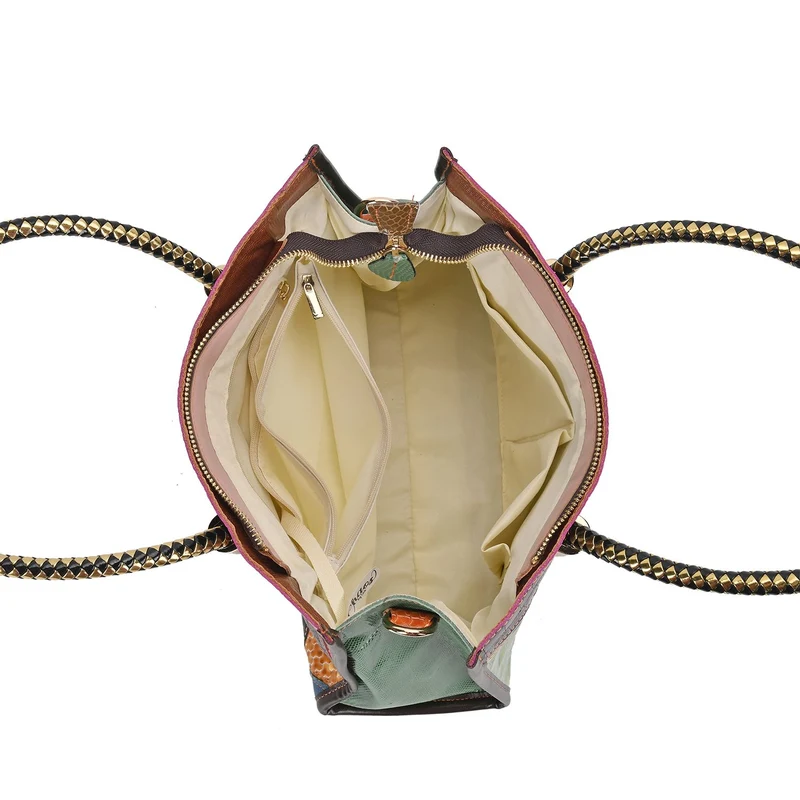 Chaos by Elsie - 100% Echtleder gewebter Tasche mit RFID schutz, 32 x 23 x 11 cm, glänzend