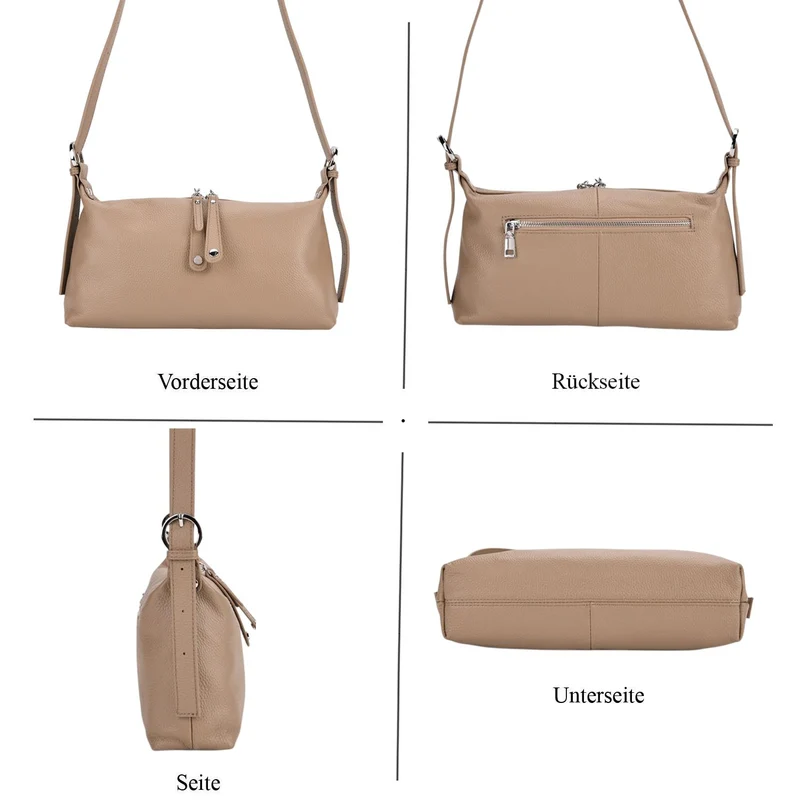 Crossbody-Bag aus Echtleder im Soft-Design, 30x8x16 cm, Sandbeige