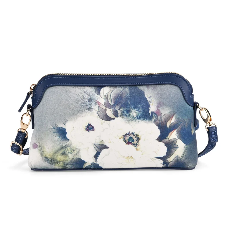 LA MAREY Signature - Seiden-Brokat-Crossbody-Bag, 24x6x14 cm, Blau Weiß