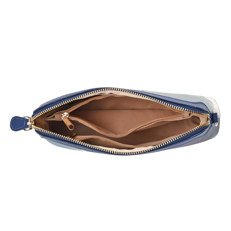 LA MAREY Signature - Seiden-Brokat-Crossbody-Bag, 24x6x14 cm, Blau Weiß