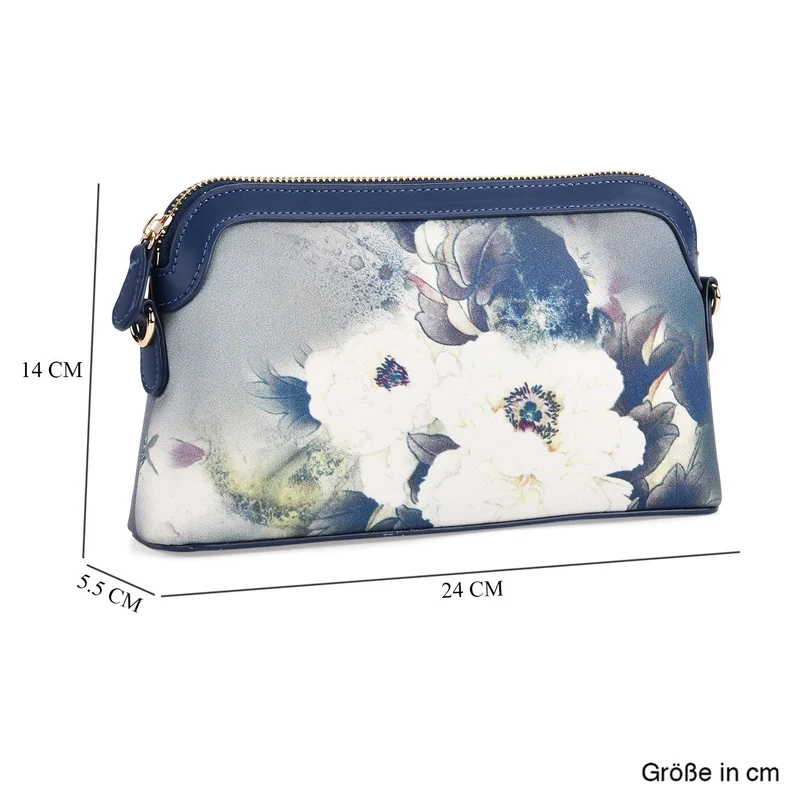LA MAREY Signature - Seiden-Brokat-Crossbody-Bag, 24x6x14 cm, Blau Weiß