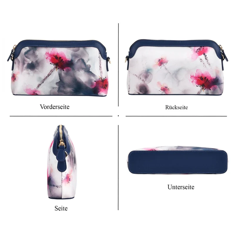 LA MAREY Signature - Seiden-Brokat-Crossbody-Bag, 24x6x14 cm, Blau Weiß