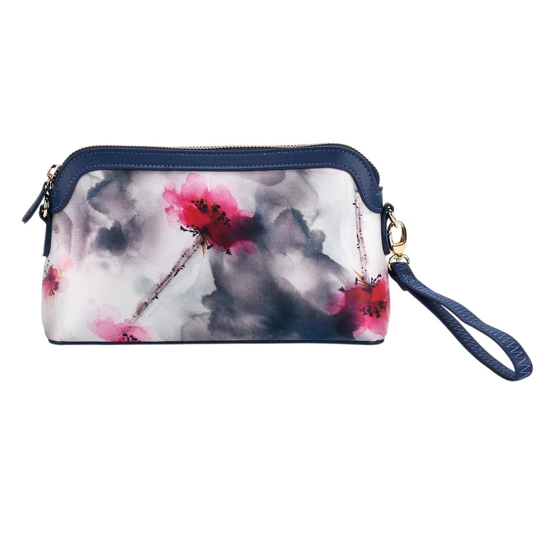 LA MAREY Signature - Seiden-Brokat-Crossbody-Bag, 24x6x14 cm, Blau Weiß