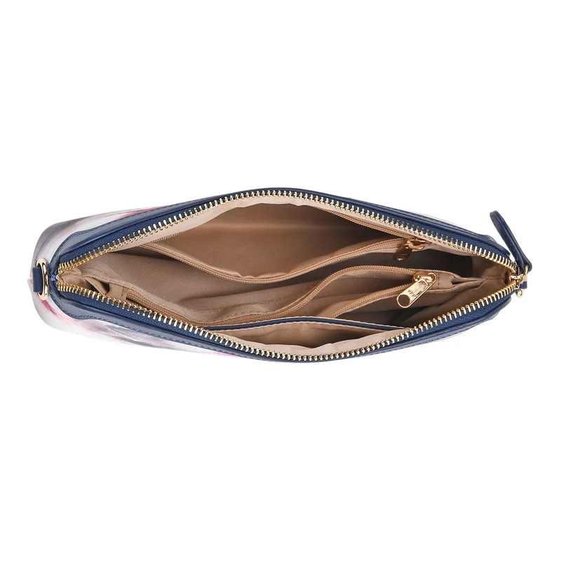 LA MAREY Signature - Seiden-Brokat-Crossbody-Bag, 24x6x14 cm, Blau Weiß