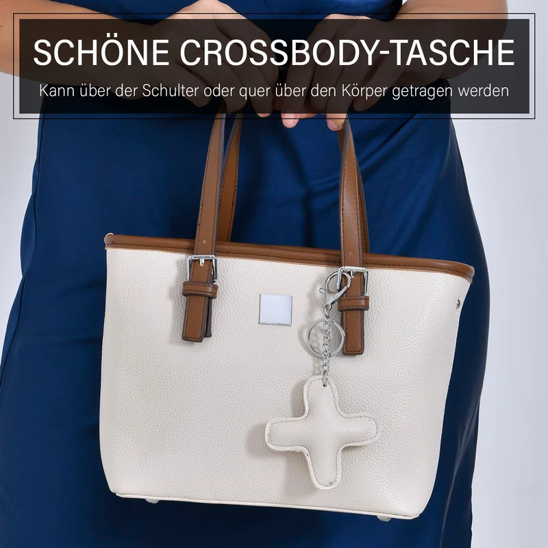 Crossbody Bag - Stilvoll und vielseitig mit großzügigem Stauraum und Designer-Anhänger in Kreuzform, 23x11x19 cm, Schwarz