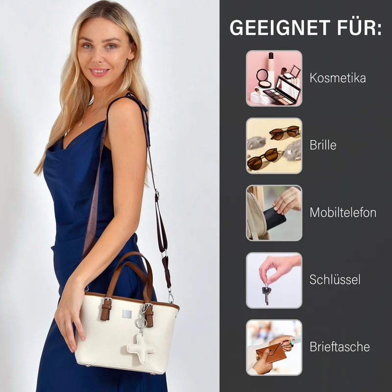 Crossbody Bag - Stilvoll und vielseitig mit großzügigem Stauraum und Designer-Anhänger in Kreuzform, 23x11x19 cm, Schwarz