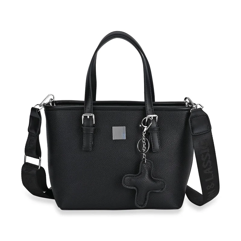 Crossbody Bag - Stilvoll und vielseitig mit großzügigem Stauraum und Designer-Anhänger in Kreuzform, 23x11x19 cm, Schwarz