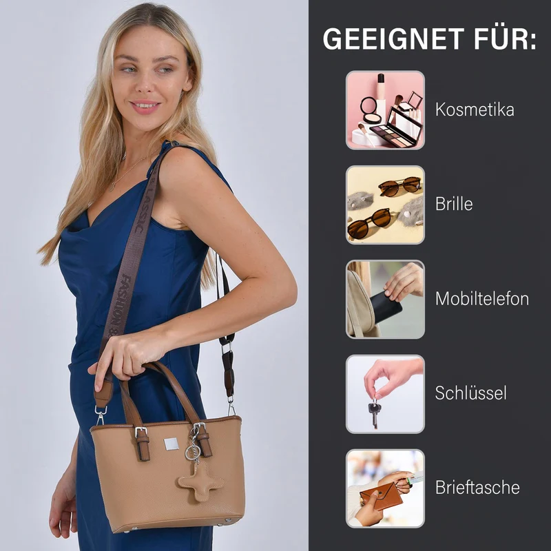 Crossbody Bag - Stilvoll und vielseitig mit großzügigem Stauraum und Designer-Anhänger in Kreuzform, 23x11x19 cm, Schwarz
