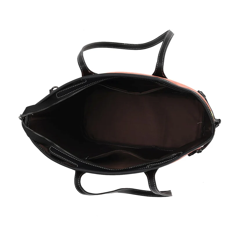 Bestickter Shopper, Kunstleder, Blumen Design, 46 x 15 x 28 cm, Rot