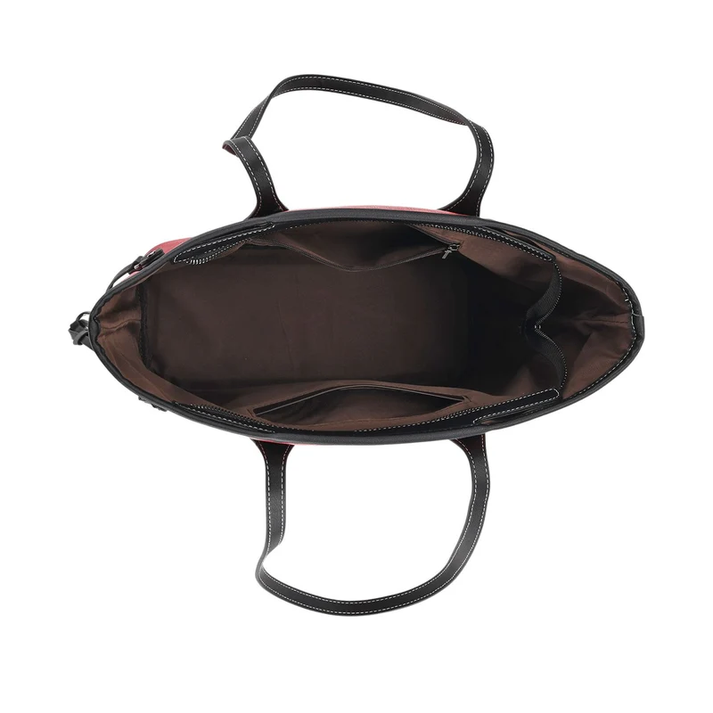 Bestickter Shopper, Kunstleder, Blumen Design, 46 x 15 x 28 cm, Rot