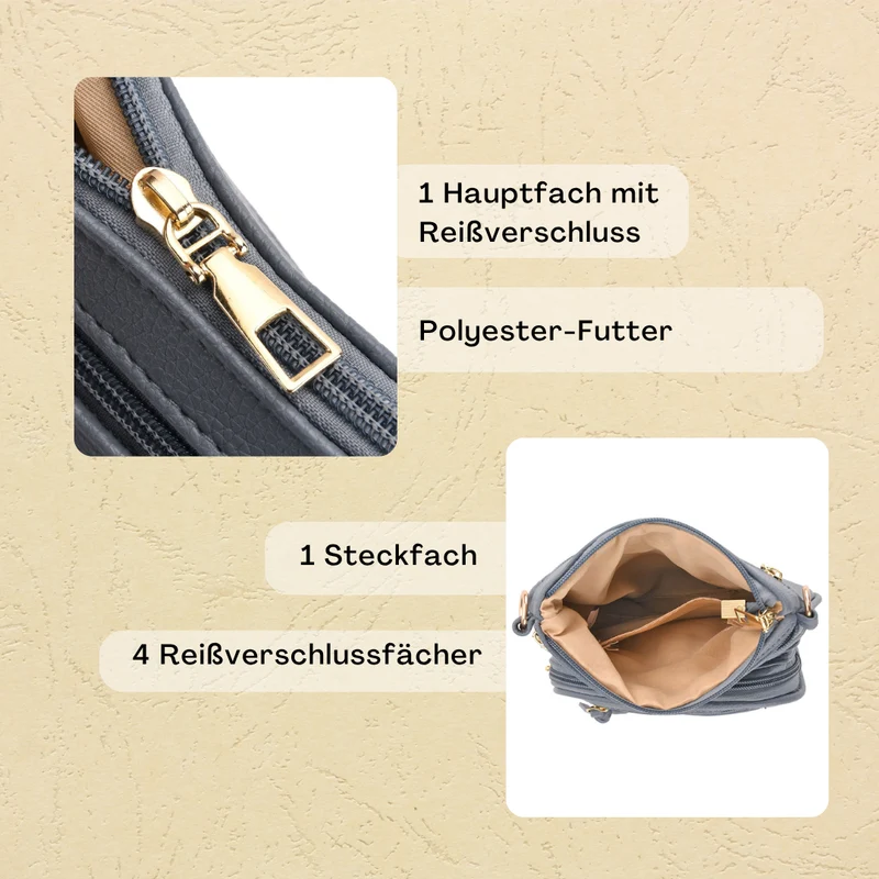 Crossbody-Tasche mit mehreren Fächern, 19x22?cm, Rot-Grau mit gemustertem Schultergurt, rot
