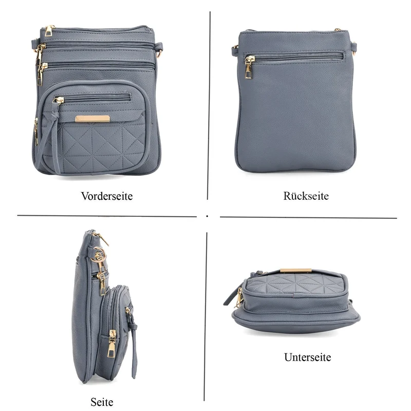 Crossbody-Tasche mit mehreren Fächern, 19x22?cm, Rot-Grau mit gemustertem Schultergurt, rot