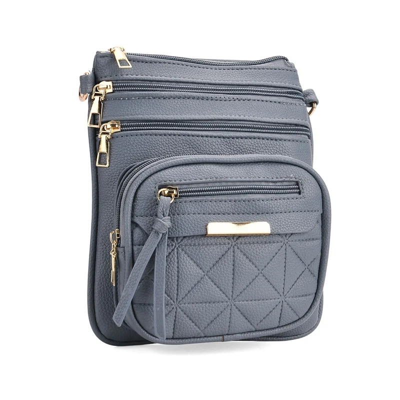 Crossbody-Tasche mit mehreren Fächern, 19x22?cm, Rot-Grau mit gemustertem Schultergurt, rot