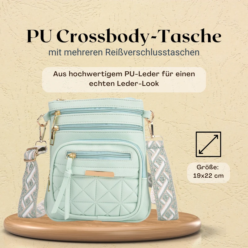 Crossbody-Tasche mit mehreren Fächern, 19x22?cm, Rot-Grau mit gemustertem Schultergurt, rot