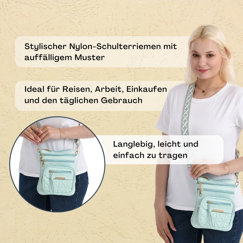 Crossbody-Tasche mit mehreren Fächern, 19x22?cm, Rot-Grau mit gemustertem Schultergurt, rot