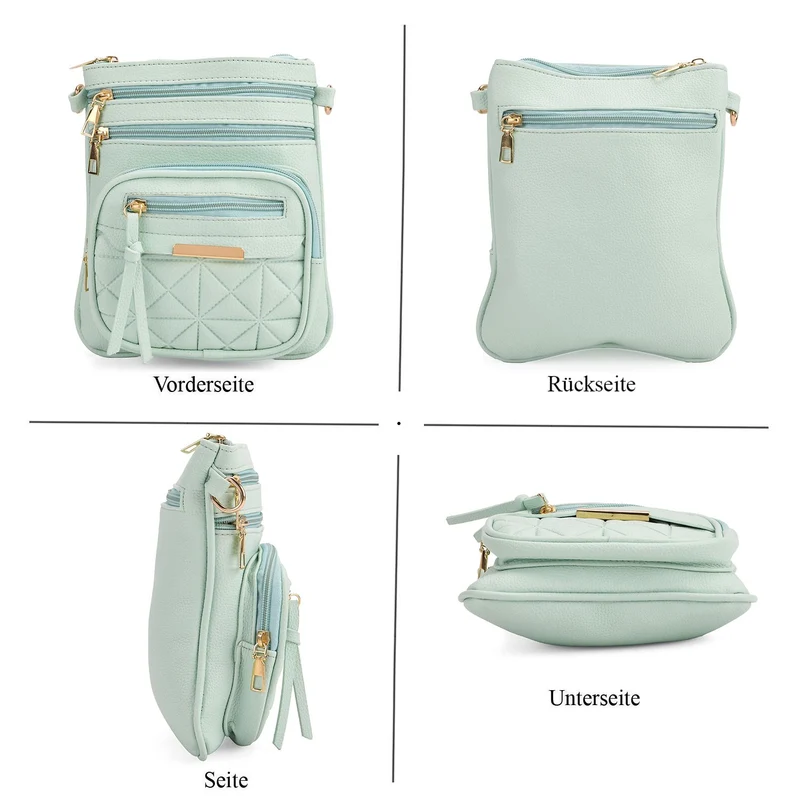Crossbody-Tasche mit mehreren Fächern, 19x22?cm, Rot-Grau mit gemustertem Schultergurt, rot