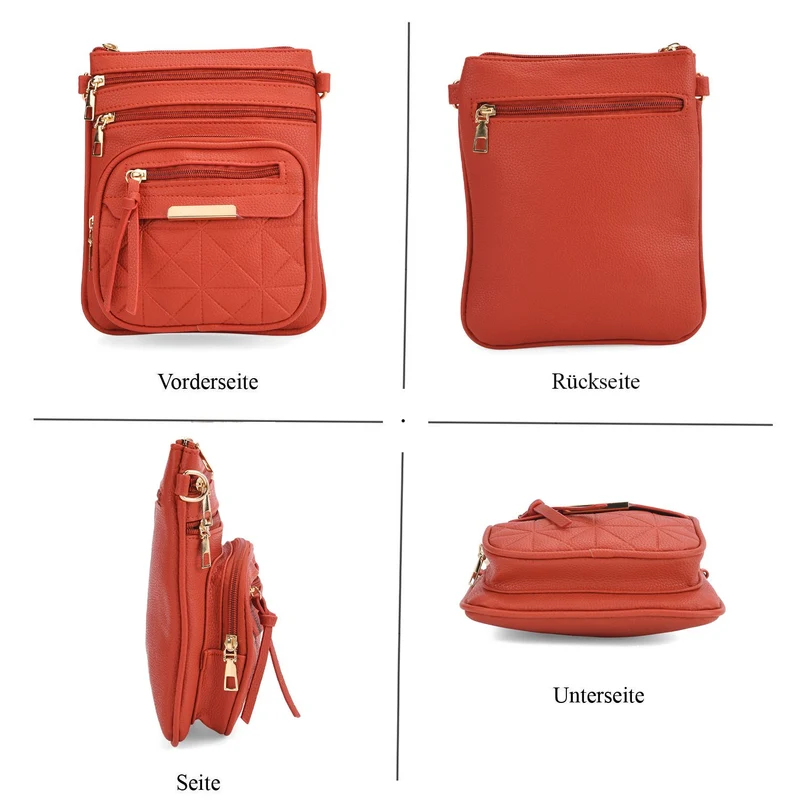 Crossbody-Tasche mit mehreren Fächern, 19x22?cm, Rot-Grau mit gemustertem Schultergurt, rot