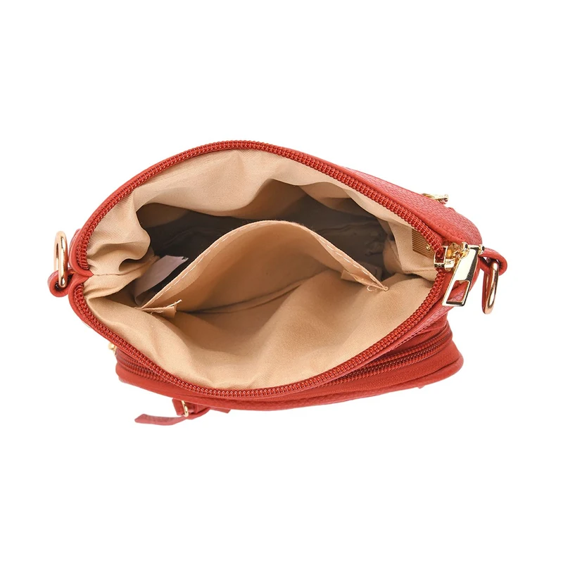 Crossbody-Tasche mit mehreren Fächern, 19x22?cm, Rot-Grau mit gemustertem Schultergurt, rot