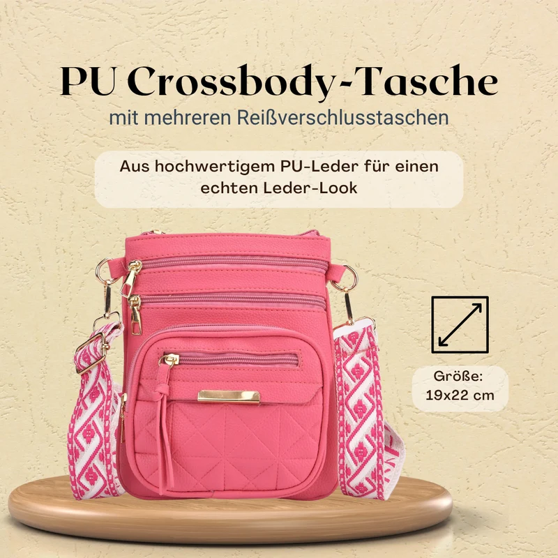 Crossbody-Tasche mit mehreren Fächern, 19x22?cm, Rot-Grau mit gemustertem Schultergurt, rot