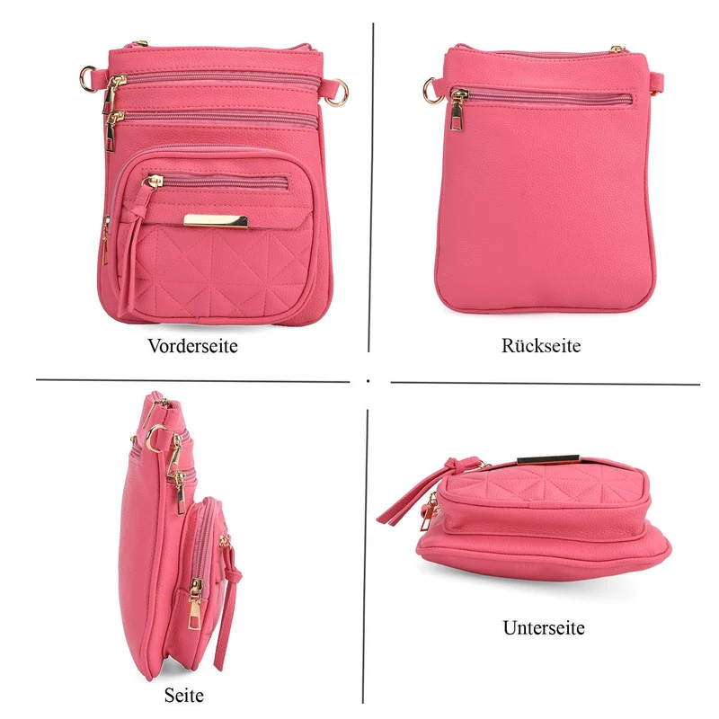 Crossbody-Tasche mit mehreren Fächern, 19x22?cm, Rot-Grau mit gemustertem Schultergurt, rot