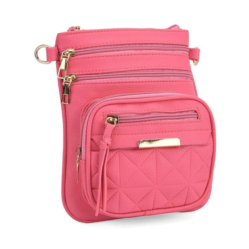 Crossbody-Tasche mit mehreren Fächern, 19x22?cm, Rot-Grau mit gemustertem Schultergurt, rot