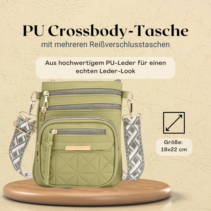Crossbody-Tasche mit mehreren Fächern, 19x22?cm, Rot-Grau mit gemustertem Schultergurt, rot