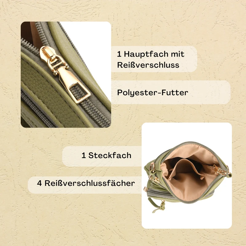 Crossbody-Tasche mit mehreren Fächern, 19x22?cm, Rot-Grau mit gemustertem Schultergurt, rot