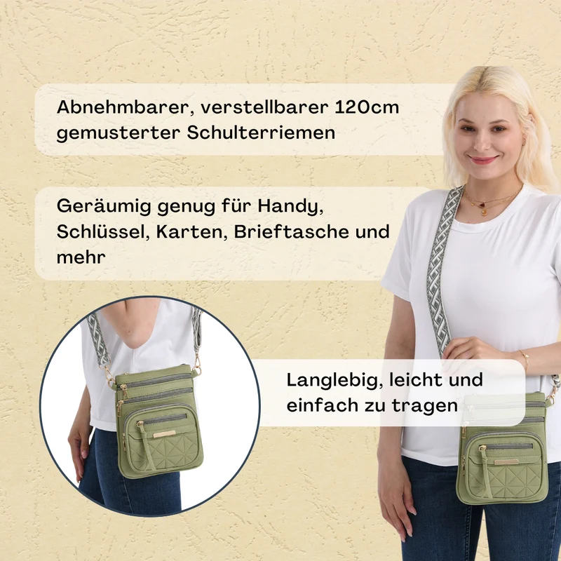 Crossbody-Tasche mit mehreren Fächern, 19x22?cm, Rot-Grau mit gemustertem Schultergurt, rot