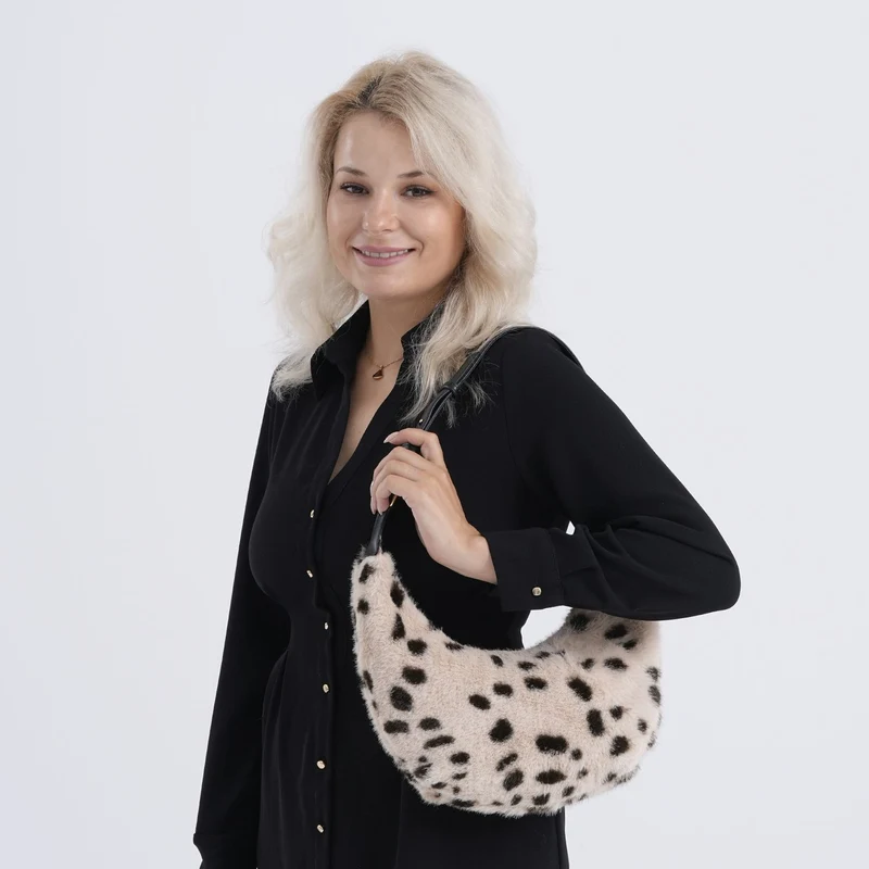 Leopardenmuster-Hobo-Tasche, 30x20 cm, Beige-Coffee