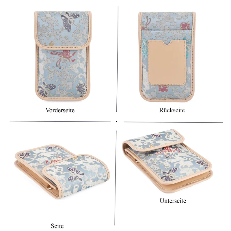 LA MAREY Signature Brokat Echtleder Handytasche, Kartenfach und 2 Innenfächer, 12 x 19 x 3 cm, Beige