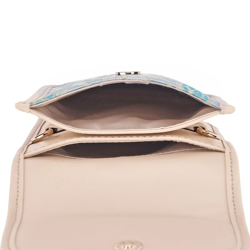 LA MAREY Signature Brokat Echtleder Handytasche, Kartenfach und 2 Innenfächer, 12 x 19 x 3 cm, Beige